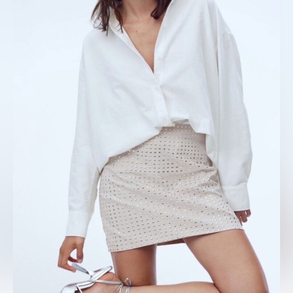 H&M Beige Mini Skirt with studs